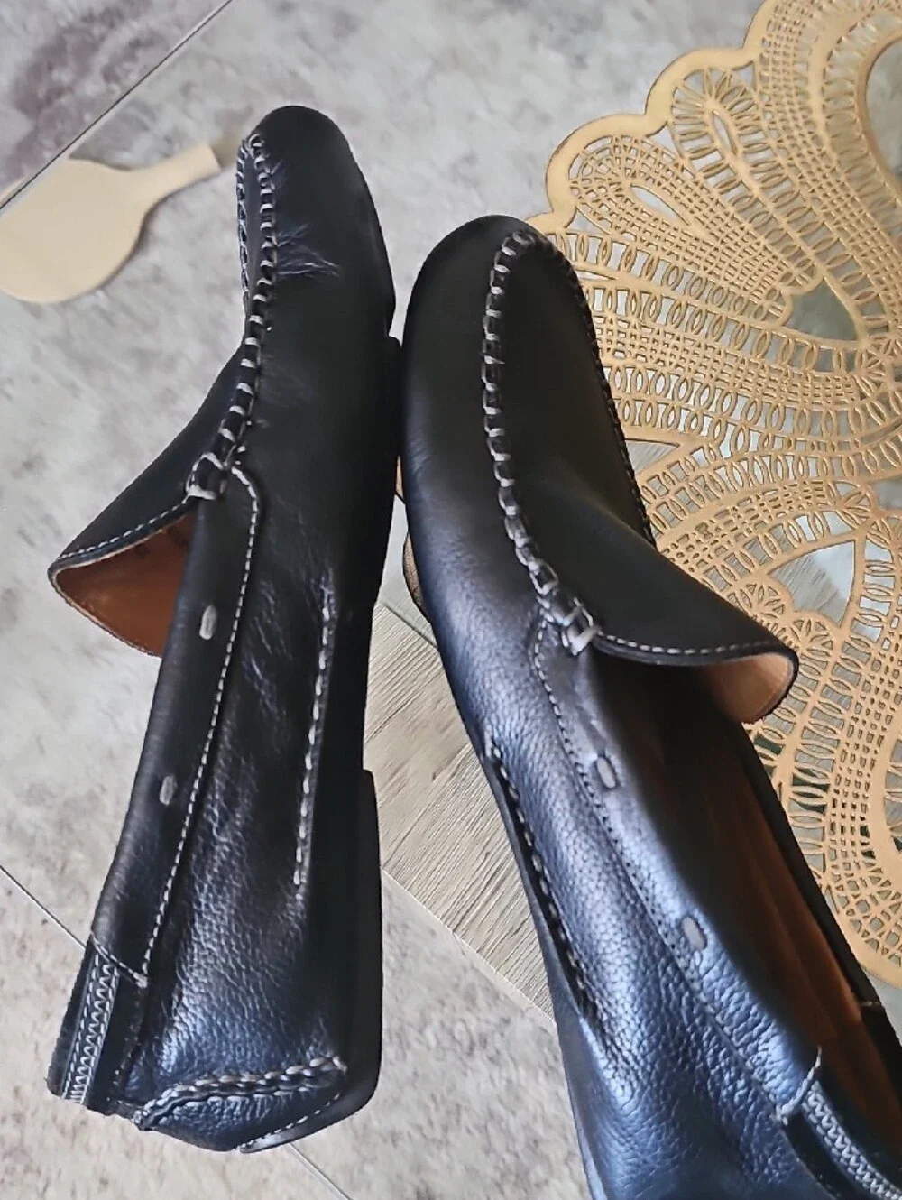 Johnston & Murphy Black Leather Moc Toe Slip-Ons